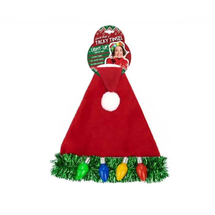 DM Merchandising Uncle Bob's Tacky Tinsel Light-Up Santa Hat with festive sparkling details