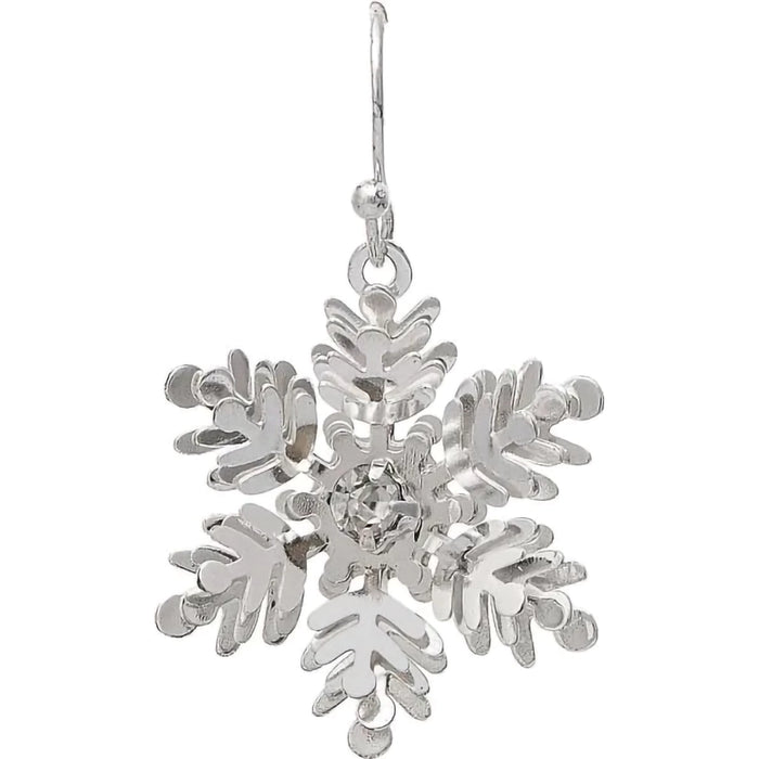 Rain : Silver Crystal Center Snowflake Earrings