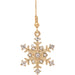 Gold snowflake earring with clear gemstones on a white background