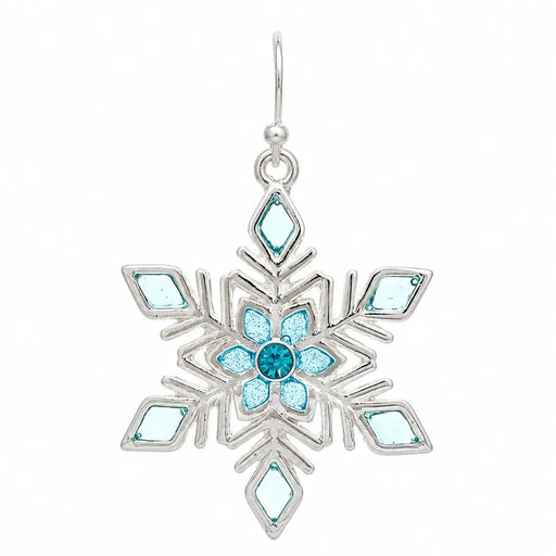 Rain Jewelry Silver Blue Inlay Snowflake Earrings featuring a delicate snowflake design with blue inlay accents.