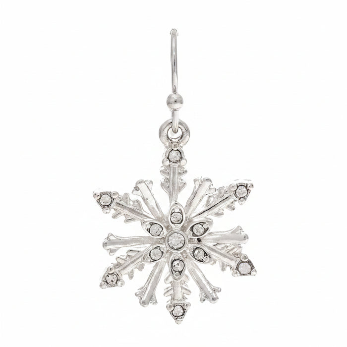 Rain Jewelry S Bright 3D crystal snowflake earrings featuring a sparkling dimensional snowflake design.