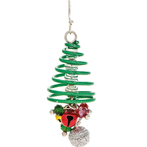 Rain Jewelry Christmas tree earrings featuring multiple sparkling jingle bells in a festive coiled design.