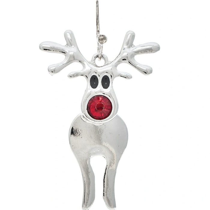 Rain Jewelry silver-tone bobble reindeer earring featuring a bright red gem nose and festive holiday design.