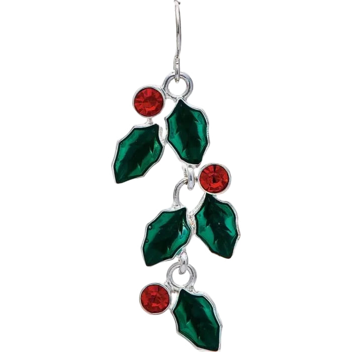 Holly leaf and red berry earring on a white background