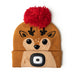Deer-themed beanie with a red pom-pom on a white background