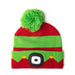 Red and green striped beanie with a green pom-pom on a white background