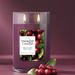 Yankee Candle cranberry chutney candle with cranberries and leaves on a purple background