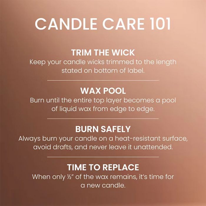 Instructions for candle care on a brown background