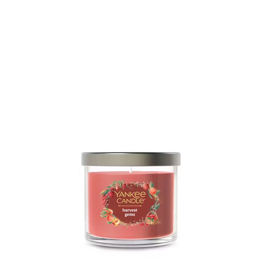Yankee Candle candle with 'Harvest Gems' label on a white background