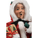 Byers' Choice Red Velvet Message Mrs. Claus figurine holding a red stocking with a hidden holiday message scroll, dressed in red velvet long coat 