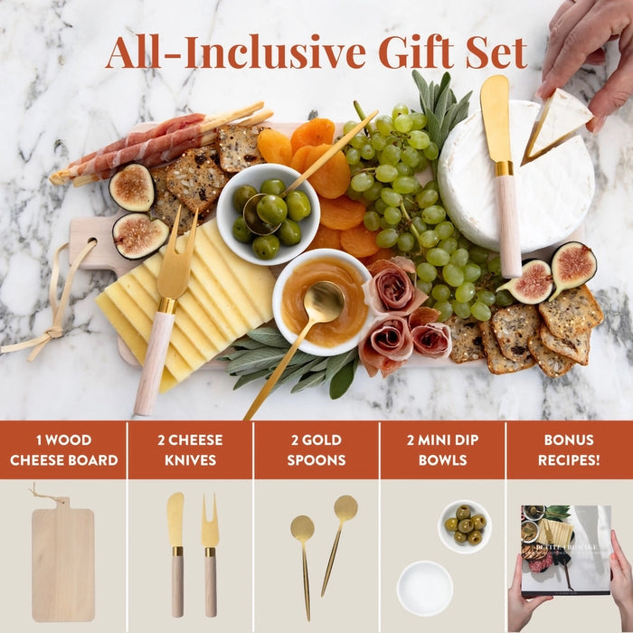 The Bamboo Abode : 7 Piece Cheese Board Set in White Washed Wood