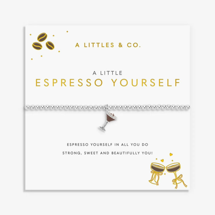 A Little Vibes Espresso Yourself Bracelet in silver plating with a playful coffee-inspired message
