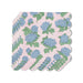  A napkin featuring a floral design with blue and pink flowers arranged elegantly across its surface.