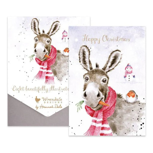 Muletide Greetings Donkey Christmas Card Pack featuring cheerful donkeys in festive Christmas artwork