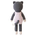 Back view of Nova the Kitten by Cuddle + Kind, showing pink starry overalls with bow detail and gray striped tail.