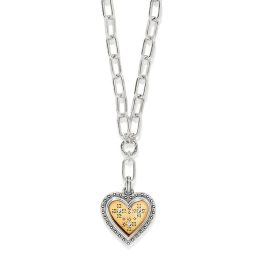 Brighton : Mosaic Heart Two Tone Necklace - Chain Link - Brighton : Mosaic Heart Two Tone Necklace - Chain Link