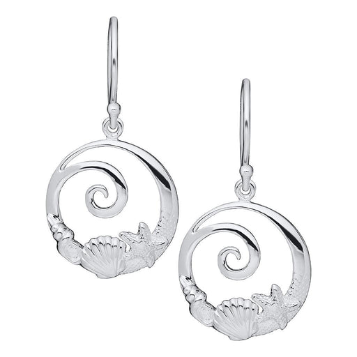 Silver spiral earrings on a white background