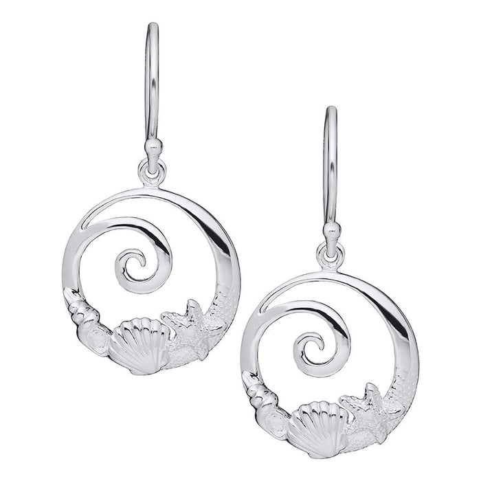 Silver spiral earrings on a white background
