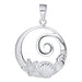 Silver pendant with shell and spiral design on a white background