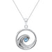 Silver pendant with a blue gemstone on a white background