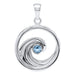 Silver pendant with a blue gemstone on a white background