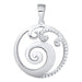 Silver spiral pendant with clear stones on a white background