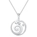 Silver spiral pendant necklace on a white background