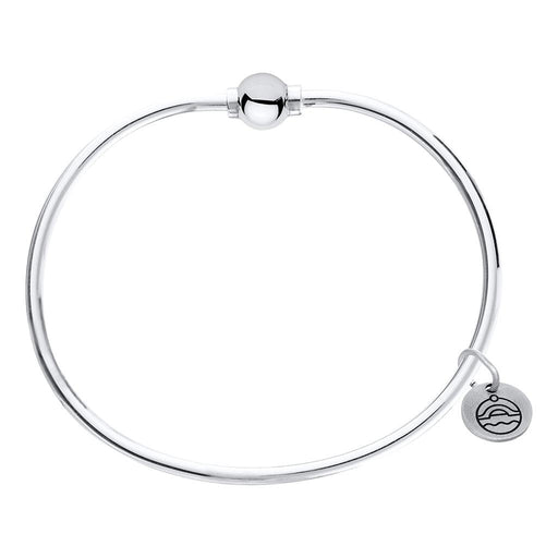 Silver bracelet with a heart-shaped tag on a white background