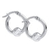 Silver hoop earrings with spherical ends on a white background