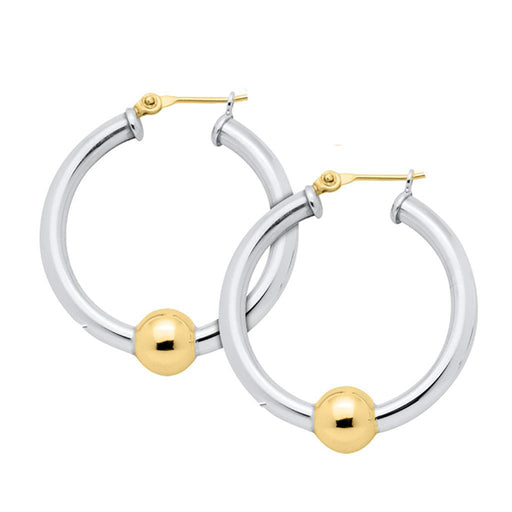 Pair of hoop earrings with gold accents on a white background