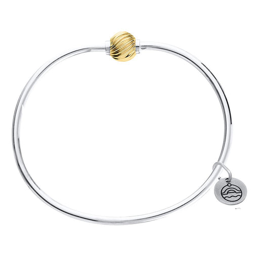 Silver bracelet with a gold accent on a white background