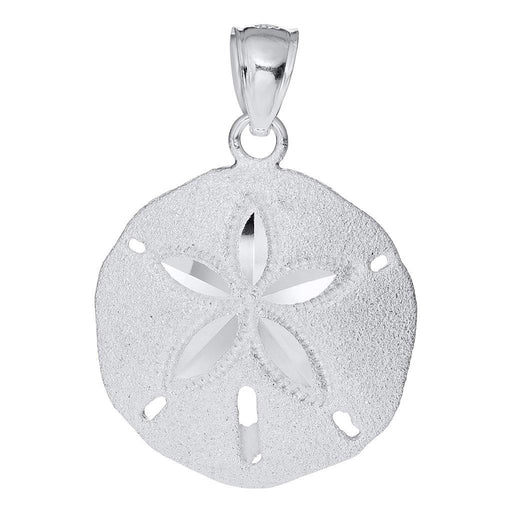 Silver sand dollar pendant on a white background