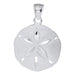 Silver sand dollar pendant on a white background