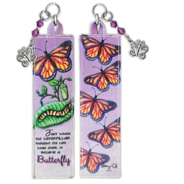 Cathedral Art : Bookmark - Butterfly Fabric with Beads - Cathedral Art : Bookmark - Butterfly Fabric with Beads