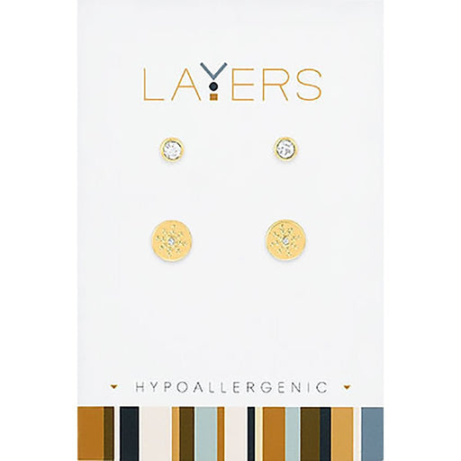 Center Court: Gold Cubic Zirconia & Studded Sun Duo Layers Earrings - Center Court: Gold Cubic Zirconia & Studded Sun Duo Layers Earrings