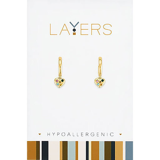 Center Court: Gold Multi Color Heart Huggie Layers Earrings - Center Court: Gold Multi Color Heart Huggie Layers Earrings