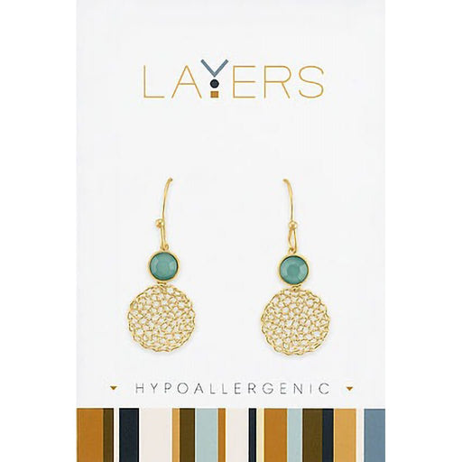 Center Court :Gold Pacific Opal & Delicate Mesh Dangle Layers Earrings - Center Court :Gold Pacific Opal & Delicate Mesh Dangle Layers Earrings