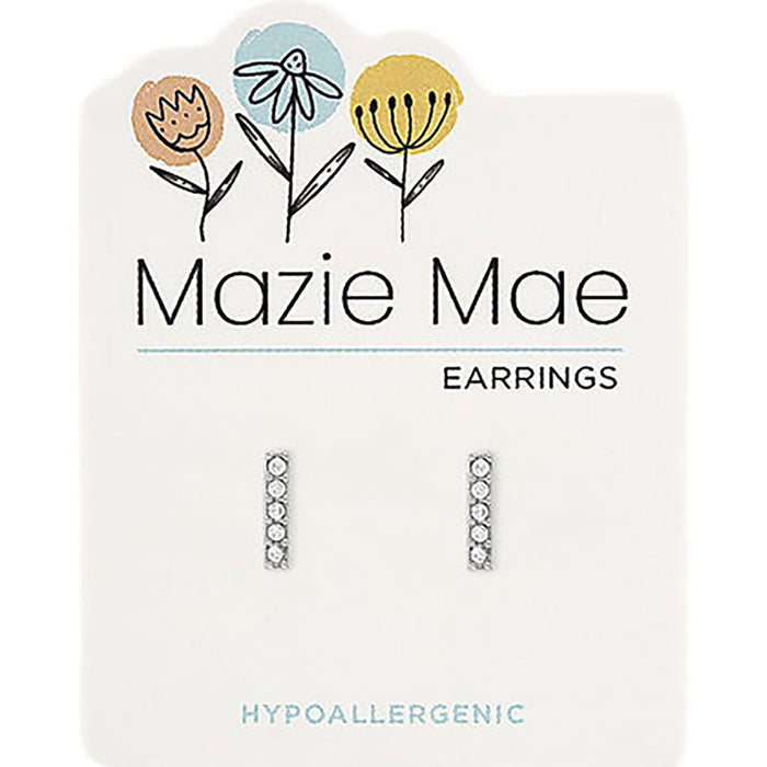 Center Court : Silver Cubic Zirconia Bar Stud Mazie Mae Earrings - Center Court : Silver Cubic Zirconia Bar Stud Mazie Mae Earrings