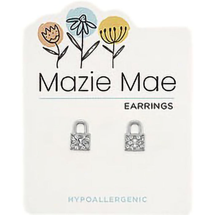 Center Court: Silver CZ Padlock Stud Mazie Mae Earring - Center Court: Silver CZ Padlock Stud Mazie Mae Earring