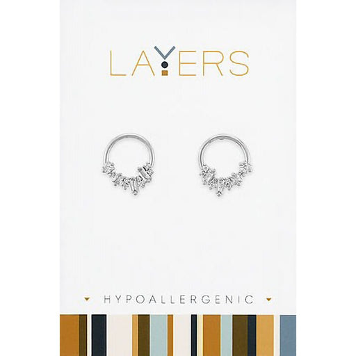 Center Court : Silver Double Circle w/ CZ's Stud Layers Earrings - Center Court : Silver Double Circle w/ CZ's Stud Layers Earrings