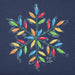 Close-up of Life Is Good Snowflake Lights graphic featuring multicolor holiday lights forming a snowflake on navy fabric.