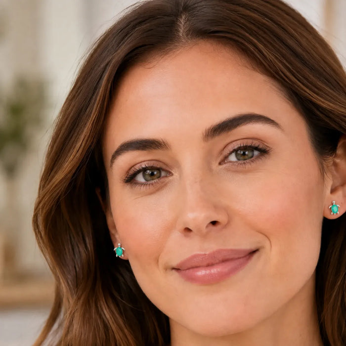 Mazie Mae : Silver Pacific Opal Turtle Stud Earrings