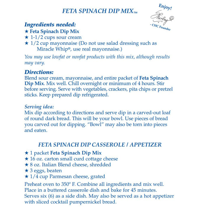 Country Home Creations : Feta Spinach Dip Mix - Country Home Creations : Feta Spinach Dip Mix