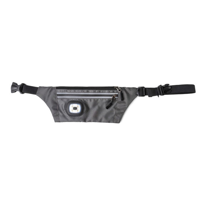 DM Merchandising : Night Scope Sling Bag with Reflective Zippers in Charcoal - DM Merchandising : Night Scope Sling Bag with Reflective Zippers in Charcoal