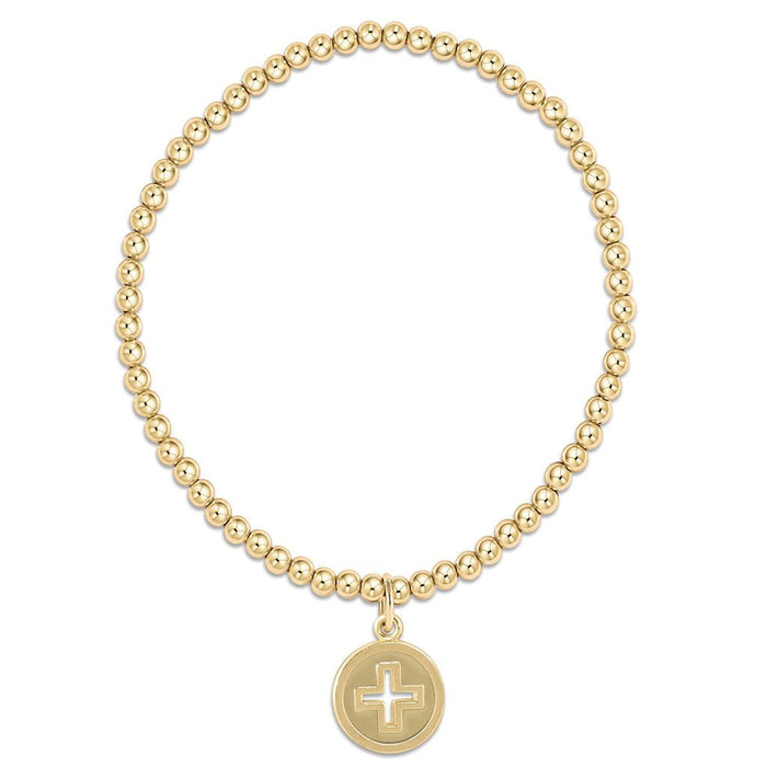 enewton design : Classic gold 3mm bead bracelet - signature cross gold disc - enewton design : Classic gold 3mm bead bracelet - signature cross gold disc