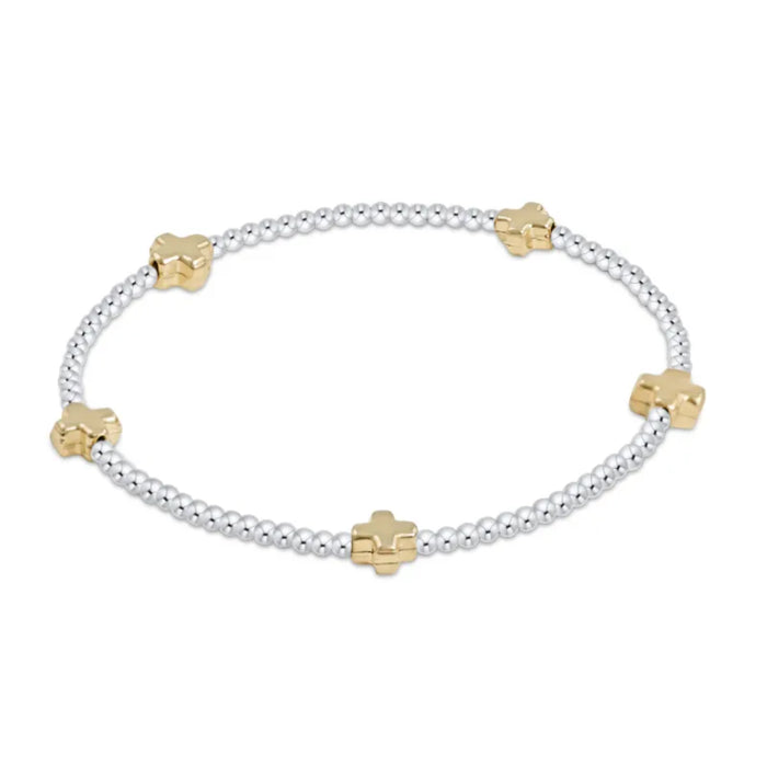 enewton design : Signature Gold Cross Mixed Metal Bead Bracelet 6.25"- 2mm Sterling