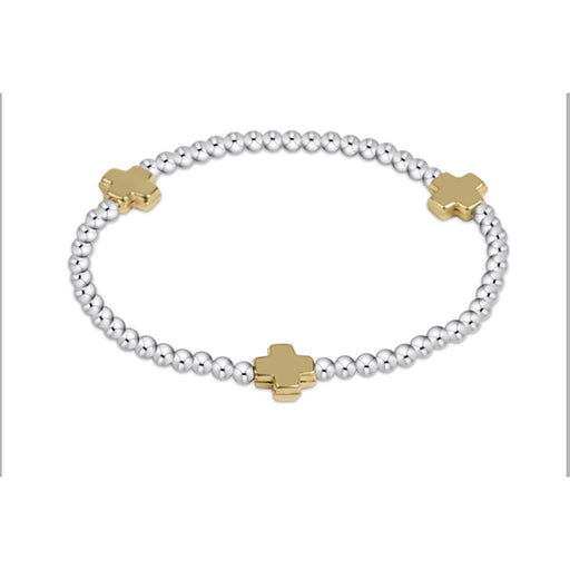 enewton design : Signature Cross Small Sterling Mixed Metal Pattern 2mm Bead Bracelet - Gold - enewton design : Signature Cross Small Sterling Mixed Metal Pattern 2mm Bead Bracelet - Gold