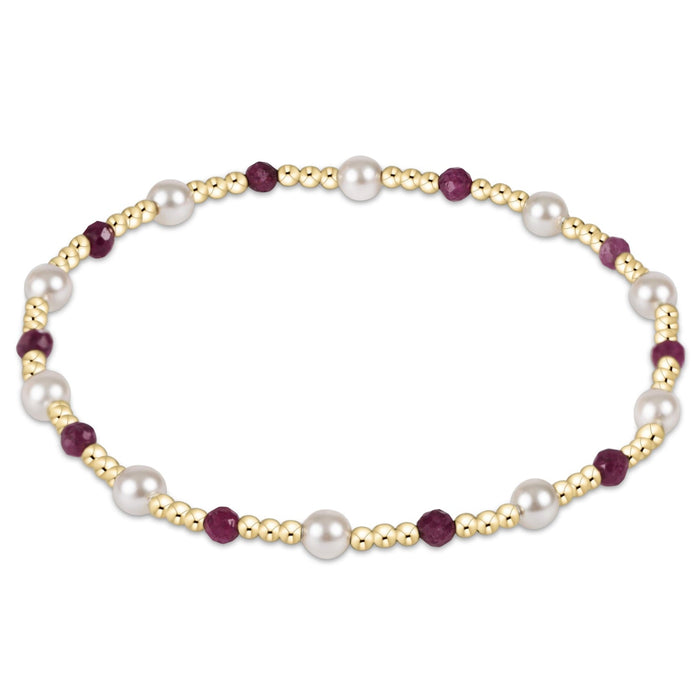 enewton design Pearl Sincerity Pattern Bead Bracelet with gold-filled beads, freshwater pearls and rudy gemstones.