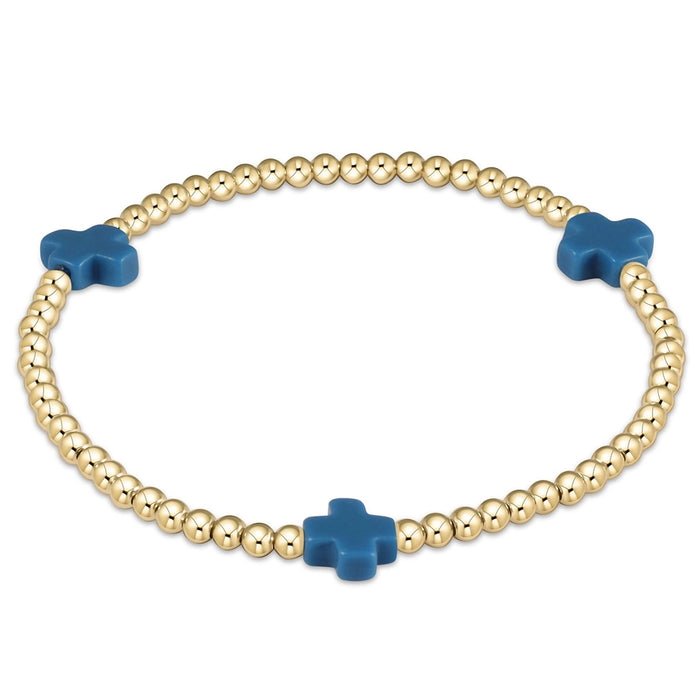 enewton design Signature Cross Pattern Bracelet with gold beads and cobalt cross accents on white background