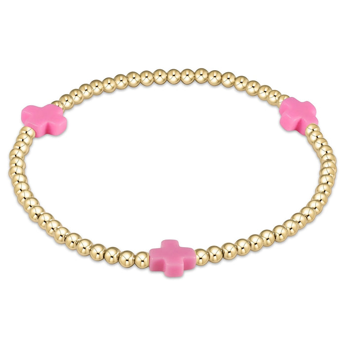 enewton design Signature Cross Pattern Bracelet with gold beads and hot pink cross accents on white background